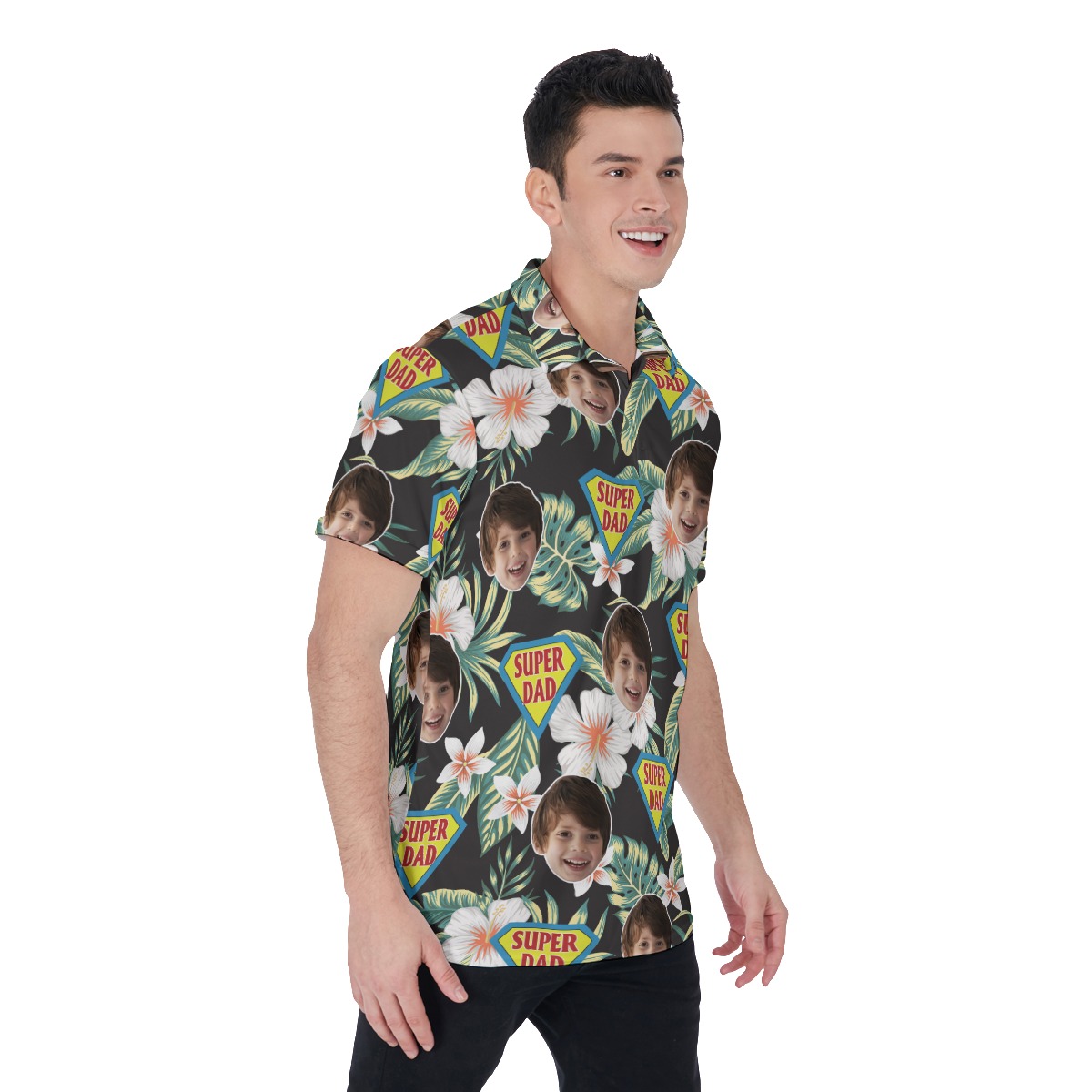 Funny Custom Face Super Dad Hawaiian Polo Shirt For Father's Day