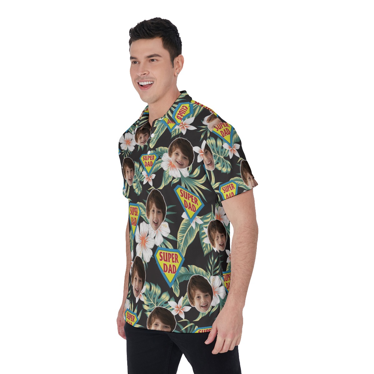 Funny Custom Face Super Dad Hawaiian Polo Shirt For Father's Day
