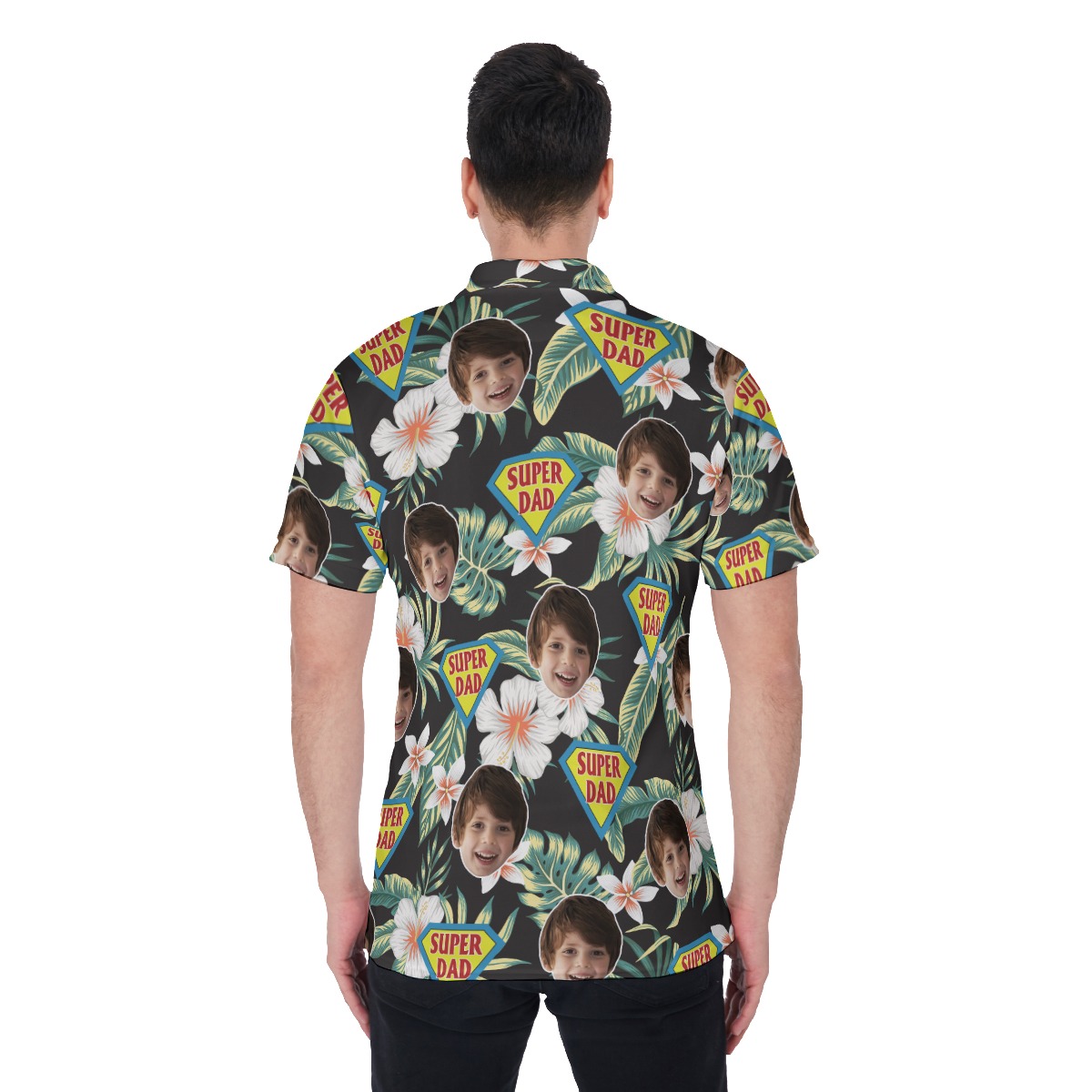 Funny Custom Face Super Dad Hawaiian Polo Shirt For Father's Day