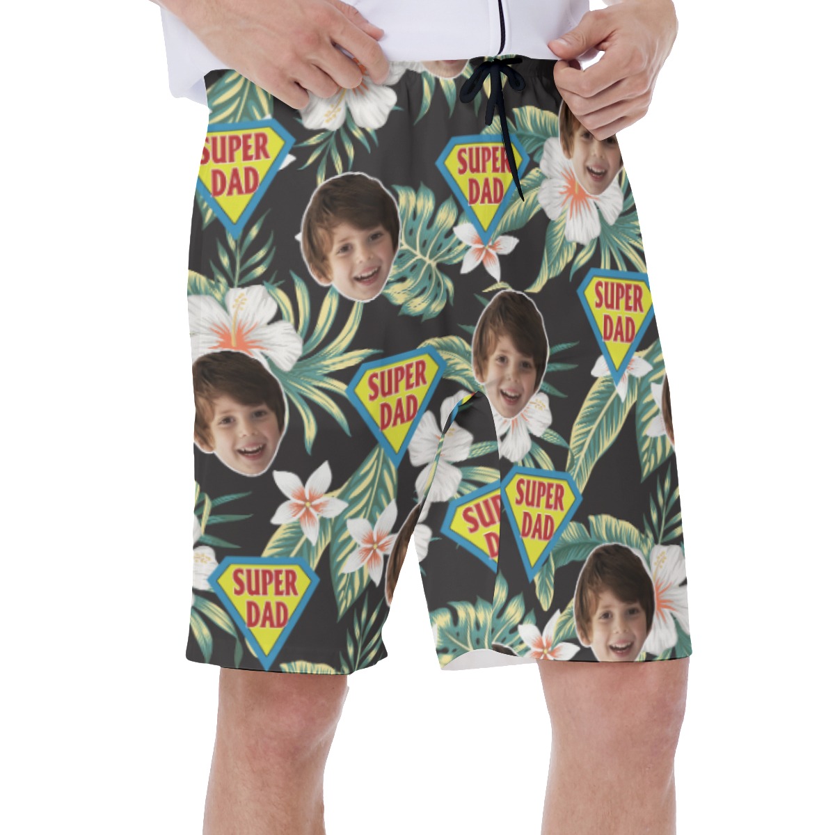 Super Dad Custom Face Floral Hawaiian Swim Trunks For Men