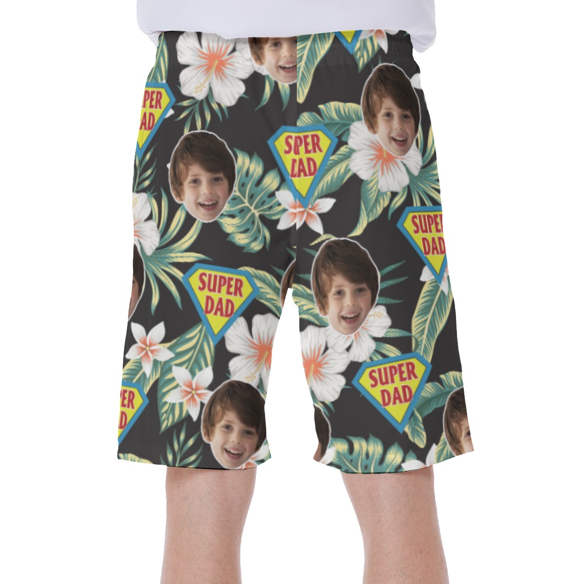 Super Dad Custom Face Floral Hawaiian Swim Trunks For Men