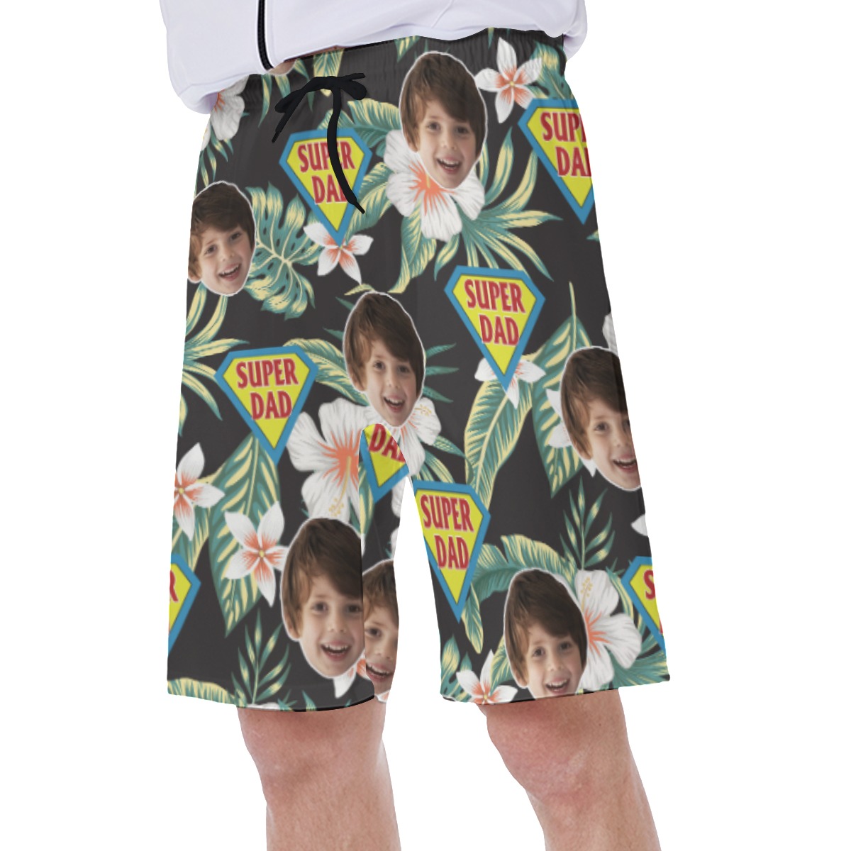 Super Dad Custom Face Floral Hawaiian Swim Trunks For Men