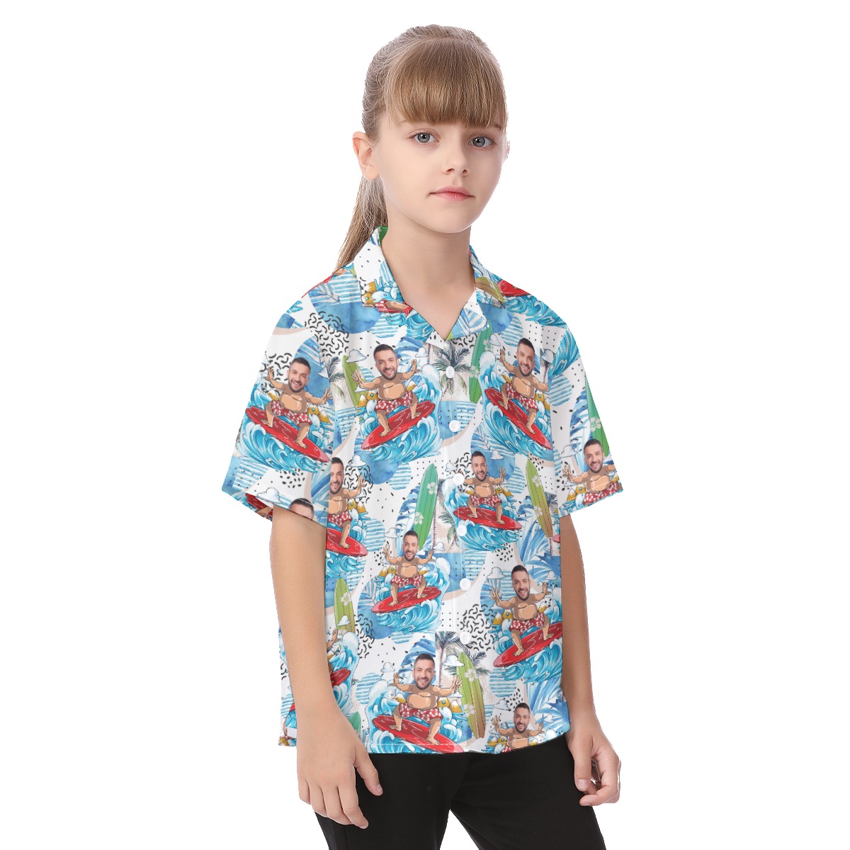 Cute Surfing Man Custom Face Hawaiian Shirt For Kids