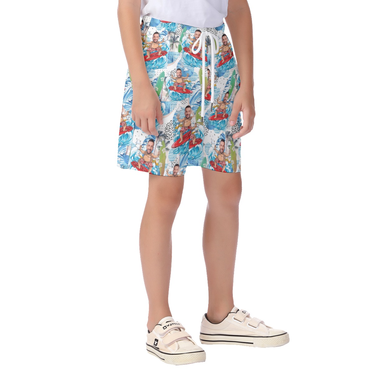 Custom Face Surfing Man Summer Beach Shorts For Kids