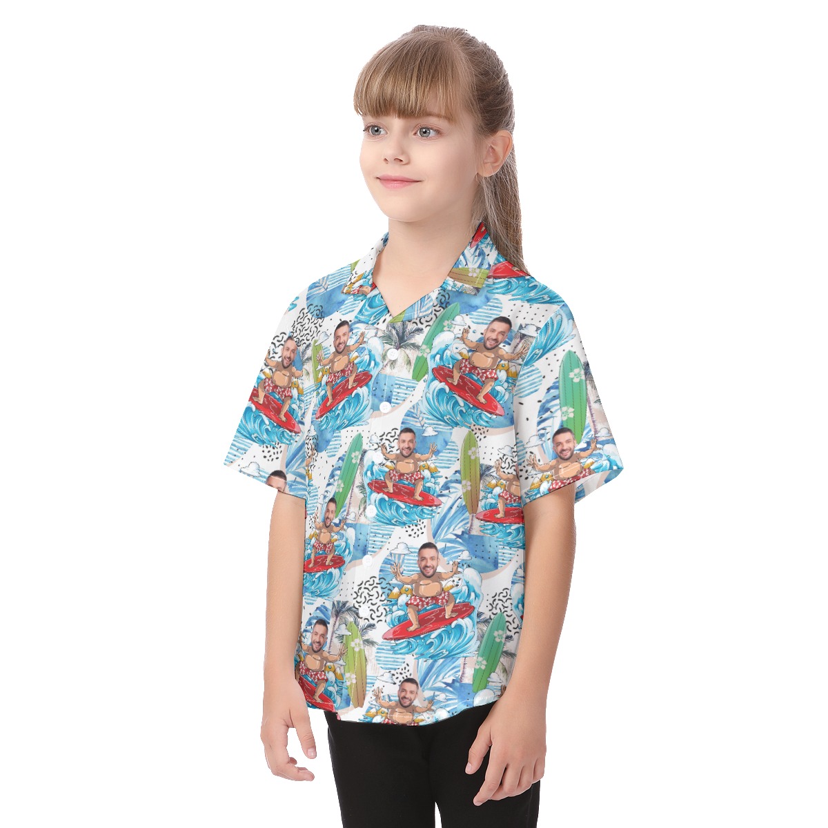 Cute Surfing Man Custom Face Hawaiian Shirt For Kids
