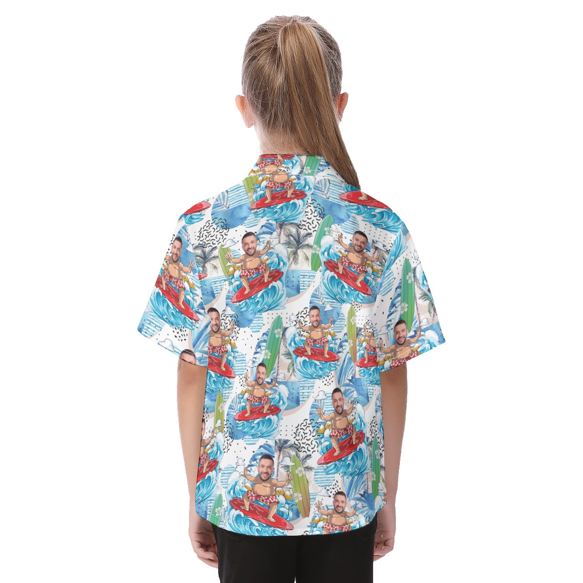Cute Surfing Man Custom Face Hawaiian Shirt For Kids