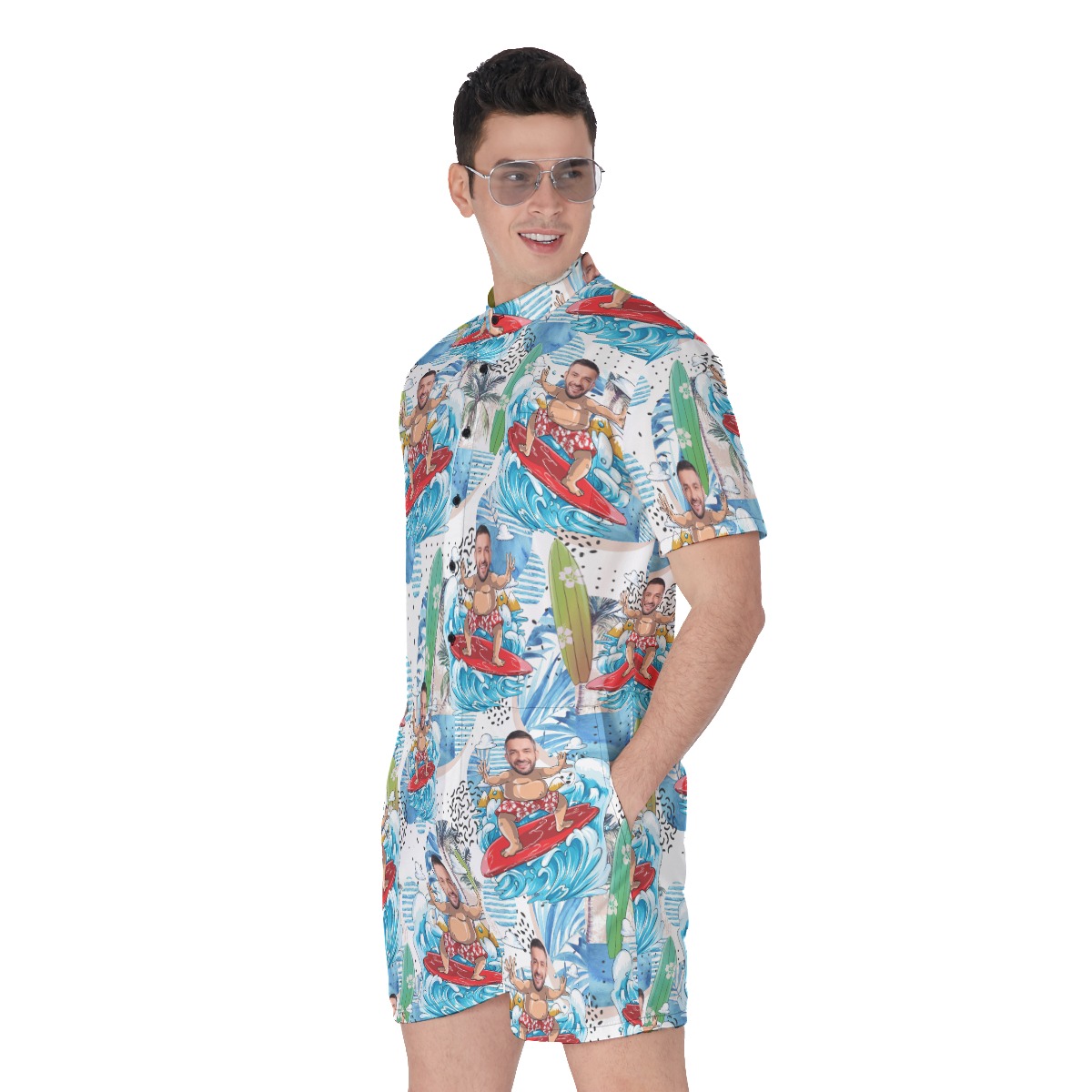 Cute Surfing Man Custom Face Hawaiian Romper