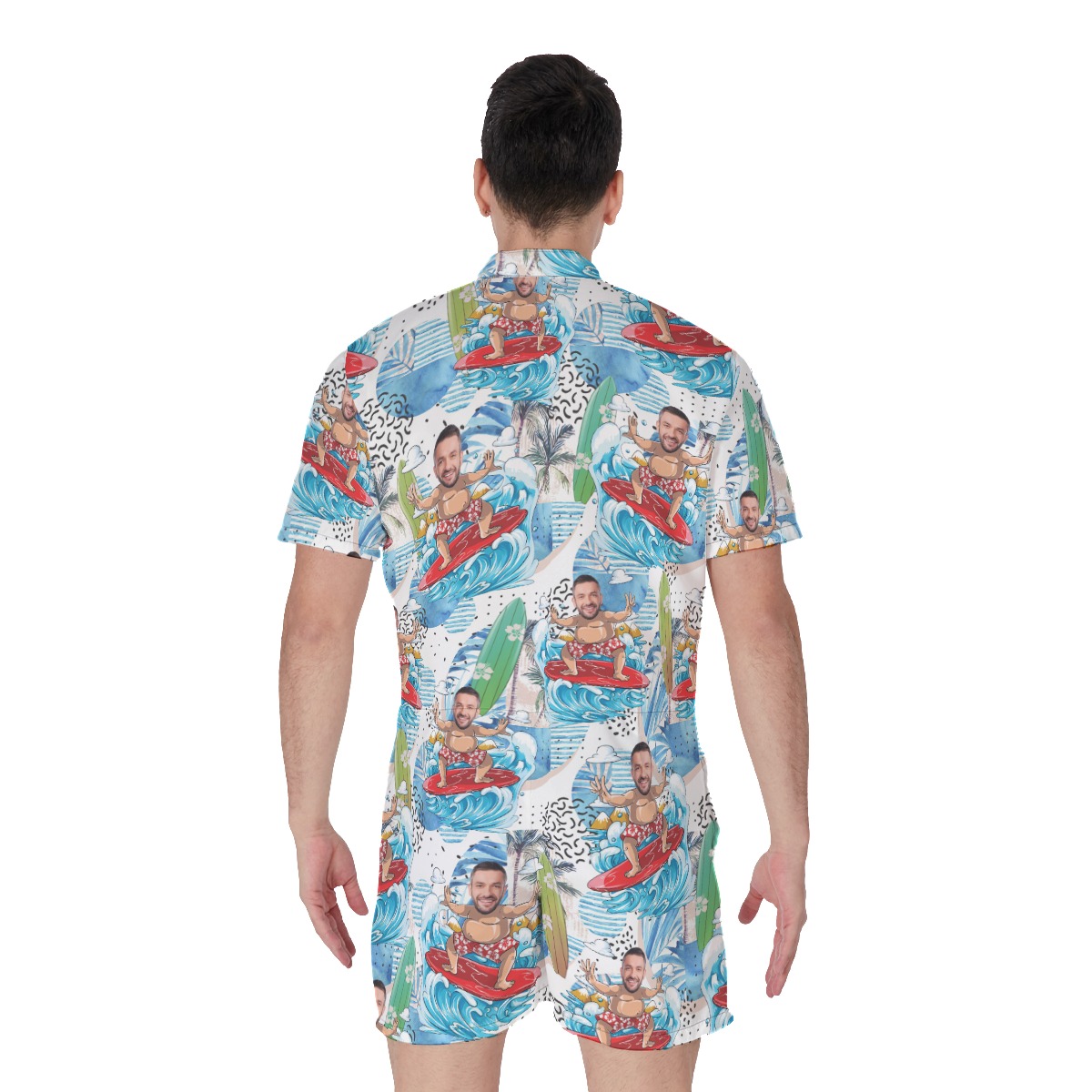 Cute Surfing Man Custom Face Hawaiian Romper