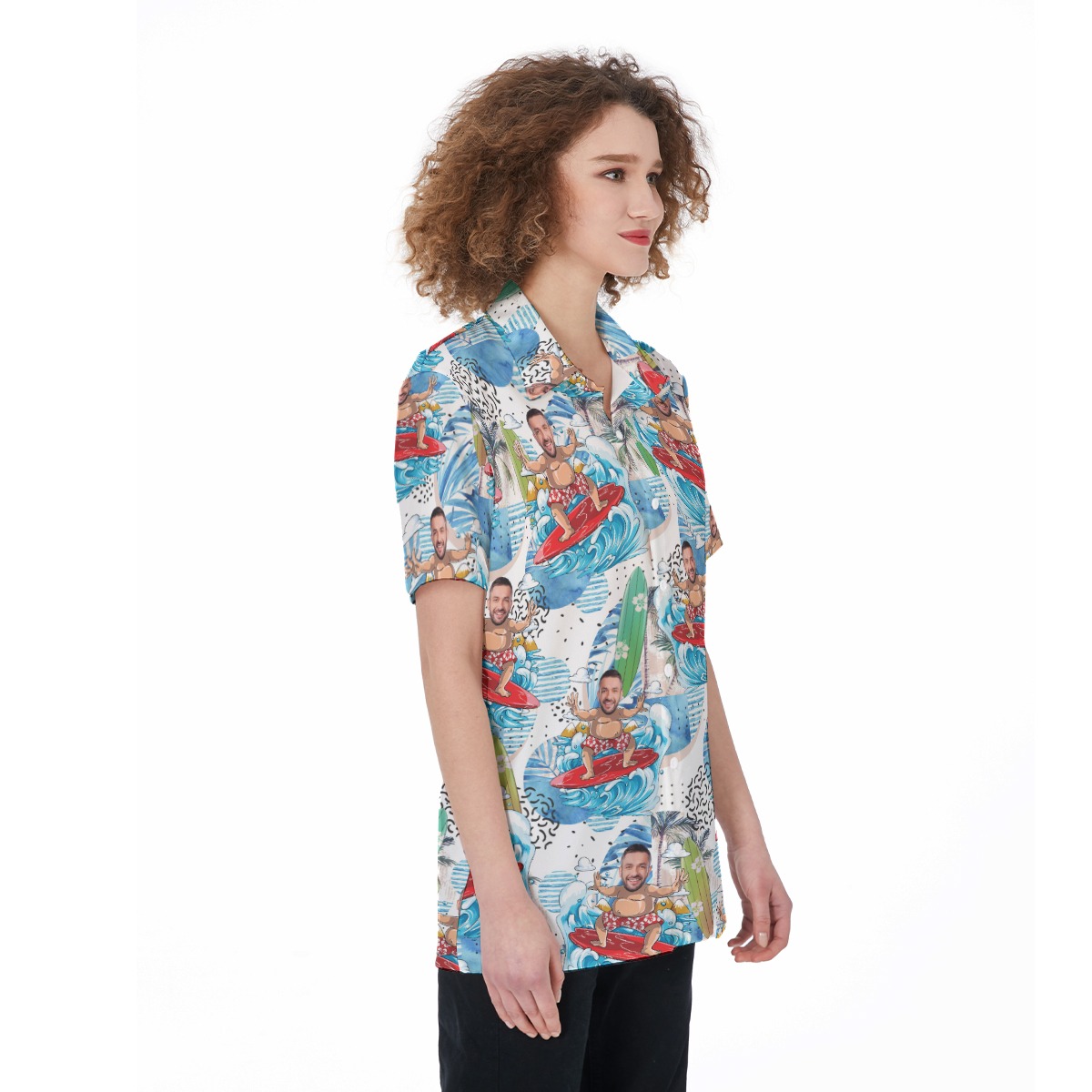 Funny Custom Face Surfing Women's Hawaiian Shirt