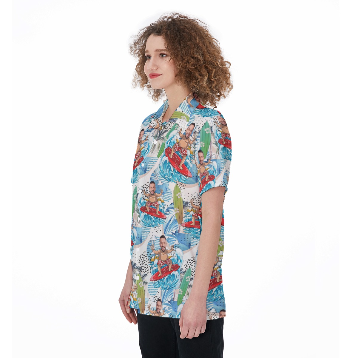 Funny Custom Face Surfing Women's Hawaiian Shirt