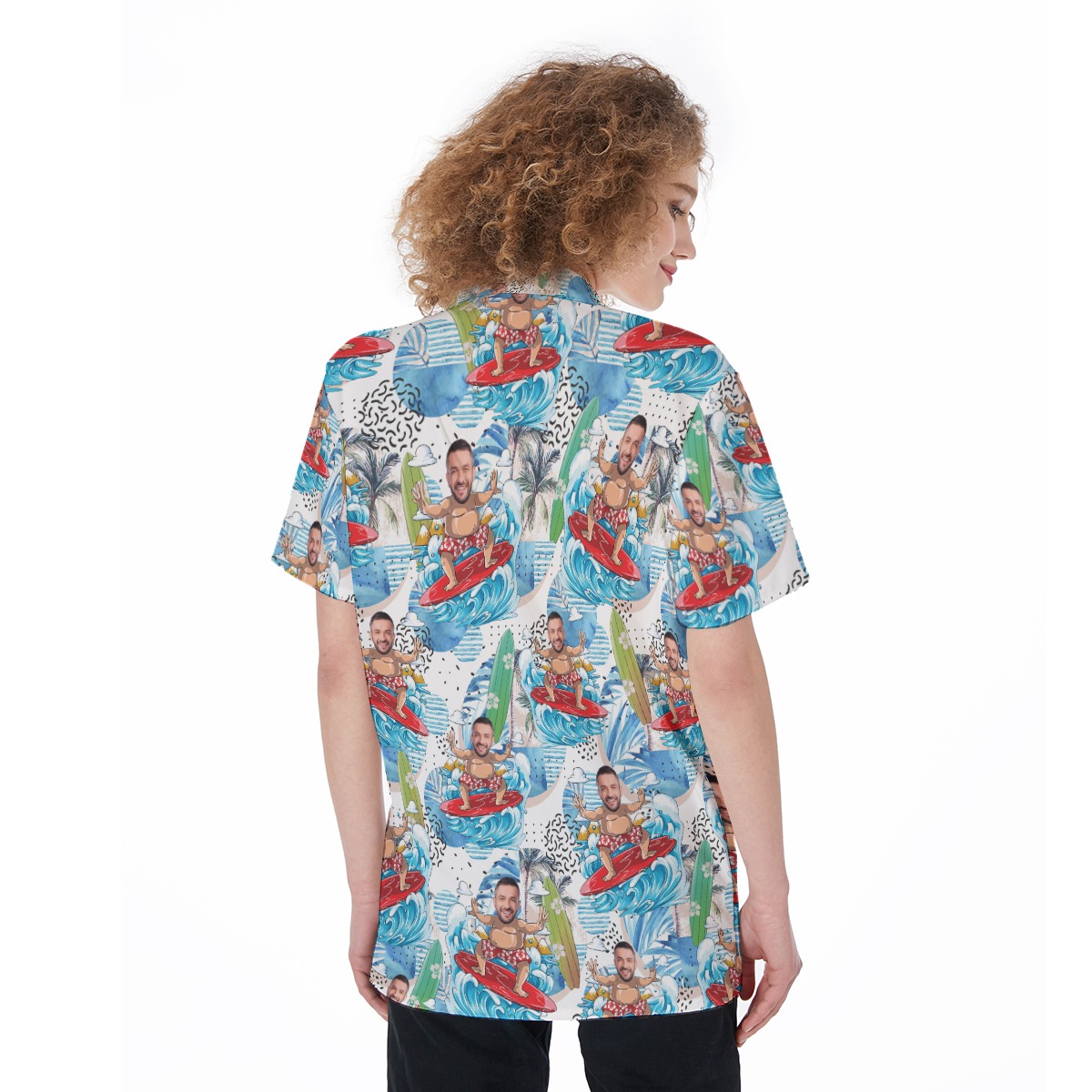 Funny Custom Face Surfing Women's Hawaiian Shirt