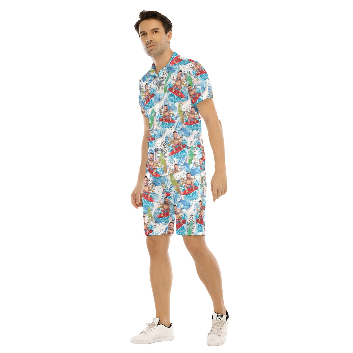 Funny Custom Face Surfing Men Hawaiian Shirt And Shorts