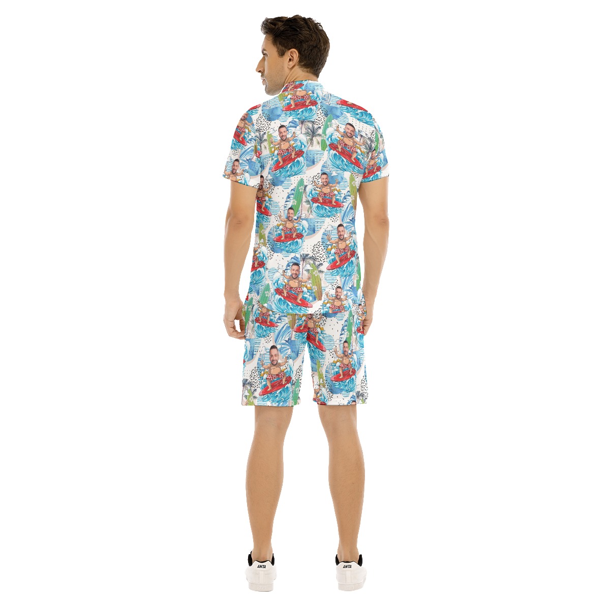Funny Custom Face Surfing Men Hawaiian Shirt And Shorts