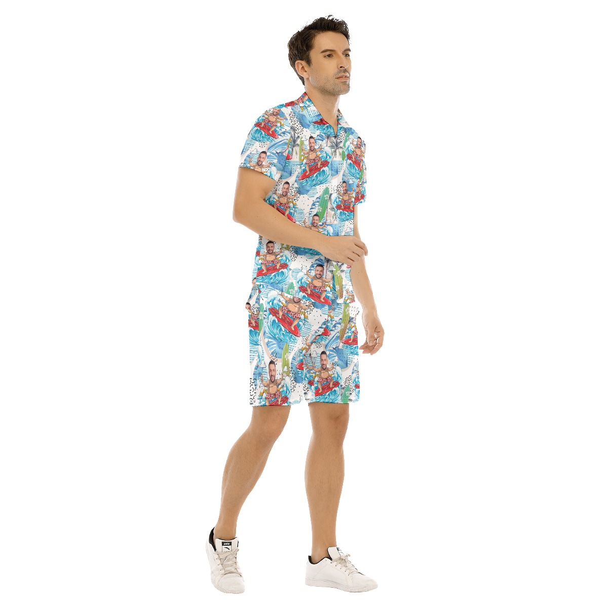 Funny Custom Face Surfing Men Hawaiian Shirt And Shorts