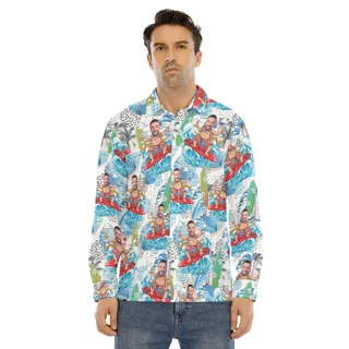 Custom Face Surfing Men's Hawaiian Long Sleeve Shirt