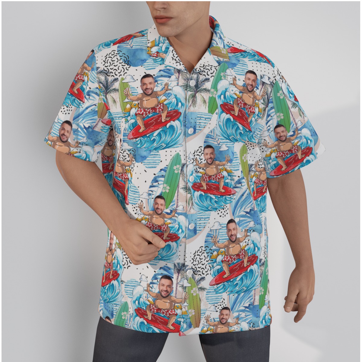 Funny Custom Face Surfing Hawaiian Shirt - variant image 1