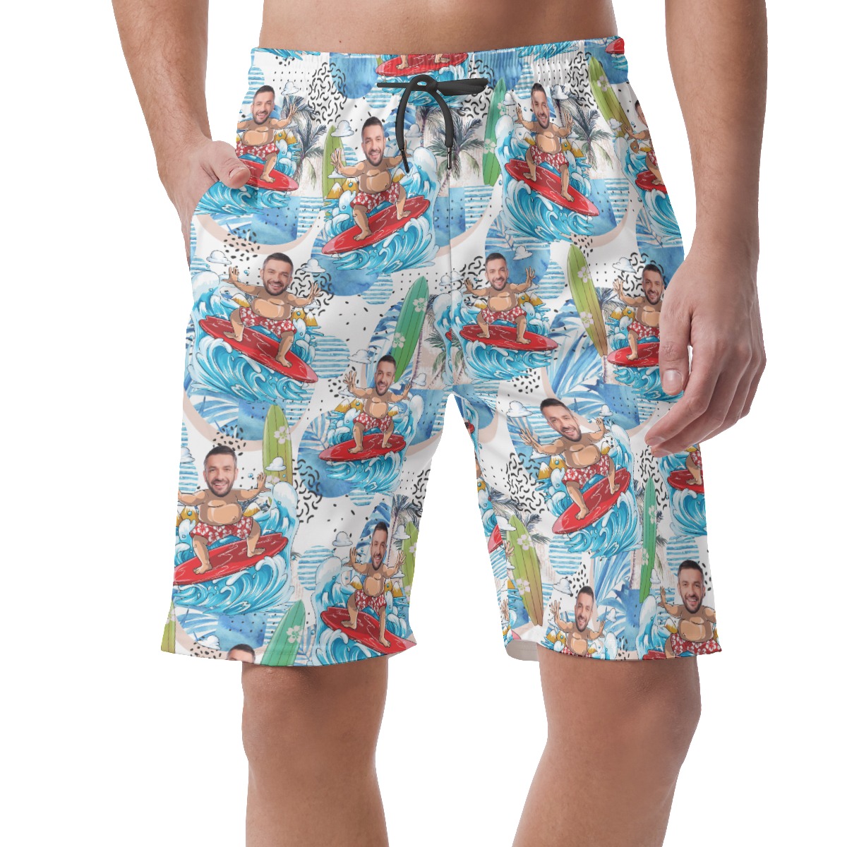Funny Custom Face Surfing Men's Summer Shorts - variant image 1