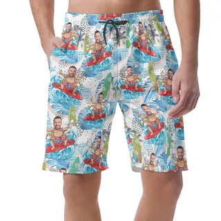 Funny Custom Face Surfing Men's Summer Shorts