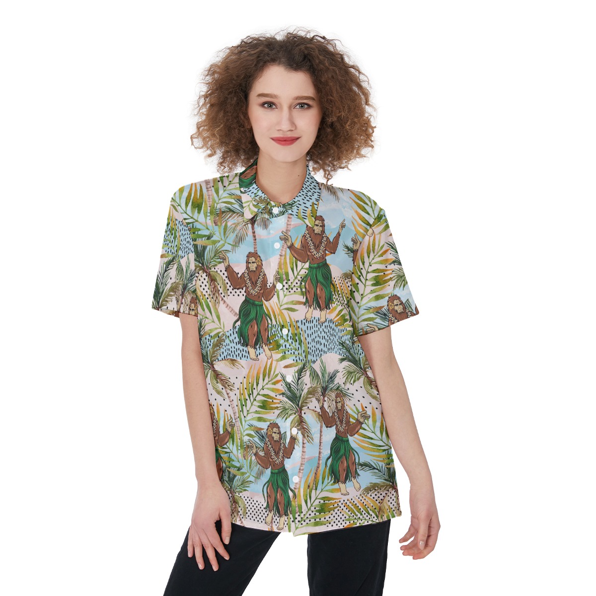Funny Hula Bigfoot Tropical Women's Hawaiian Shirt - variant image 1