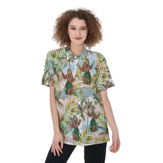 Funny Hula Bigfoot Tropical Women's Hawaiian Shirt