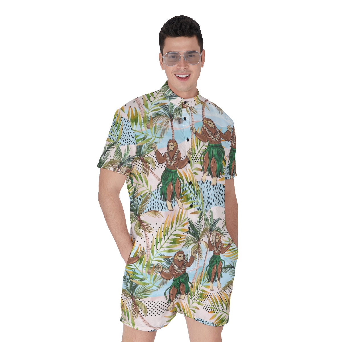 Bigfoot Hula Tropical Hawaiian Romper For Men - variant image 1