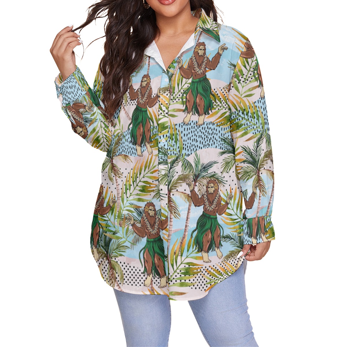 Funny Hula Bigfoot Tropical Hawaiian Plus Size Shirt For Women - variant image 1