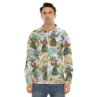 Funny Bigfoot Hawaiian Style Long Sleeve Shirt For Men