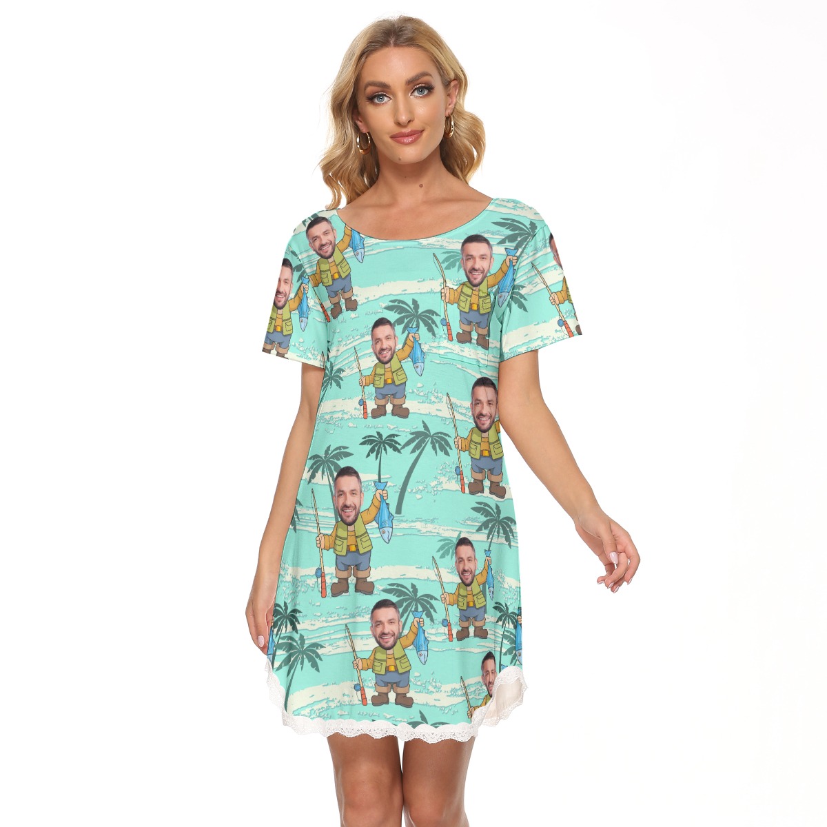 Custom Face Funny Hawaiian Lace Dress For Women - variant image 1