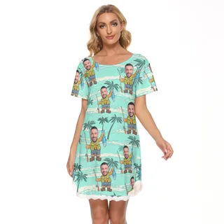 Custom Face Funny Hawaiian Lace Dress For Women