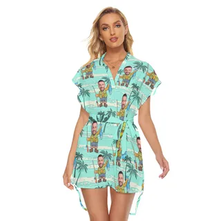 Funny Blue Custom Face Women's Dress For Summer