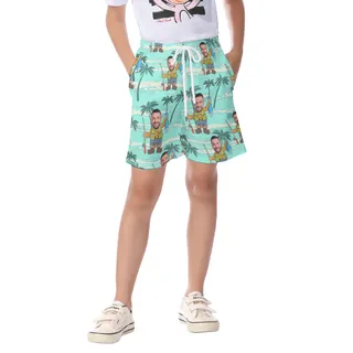 Custom Face Kids Beach Shorts Fishing Man