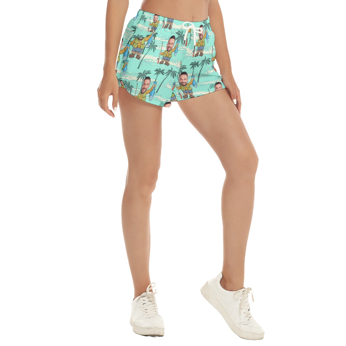 Fishing Custom Face Blue Beach Shorts For Women - variant image 1