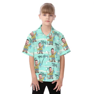 Funny Fishing Custom Face Aloha Shirt For Kids