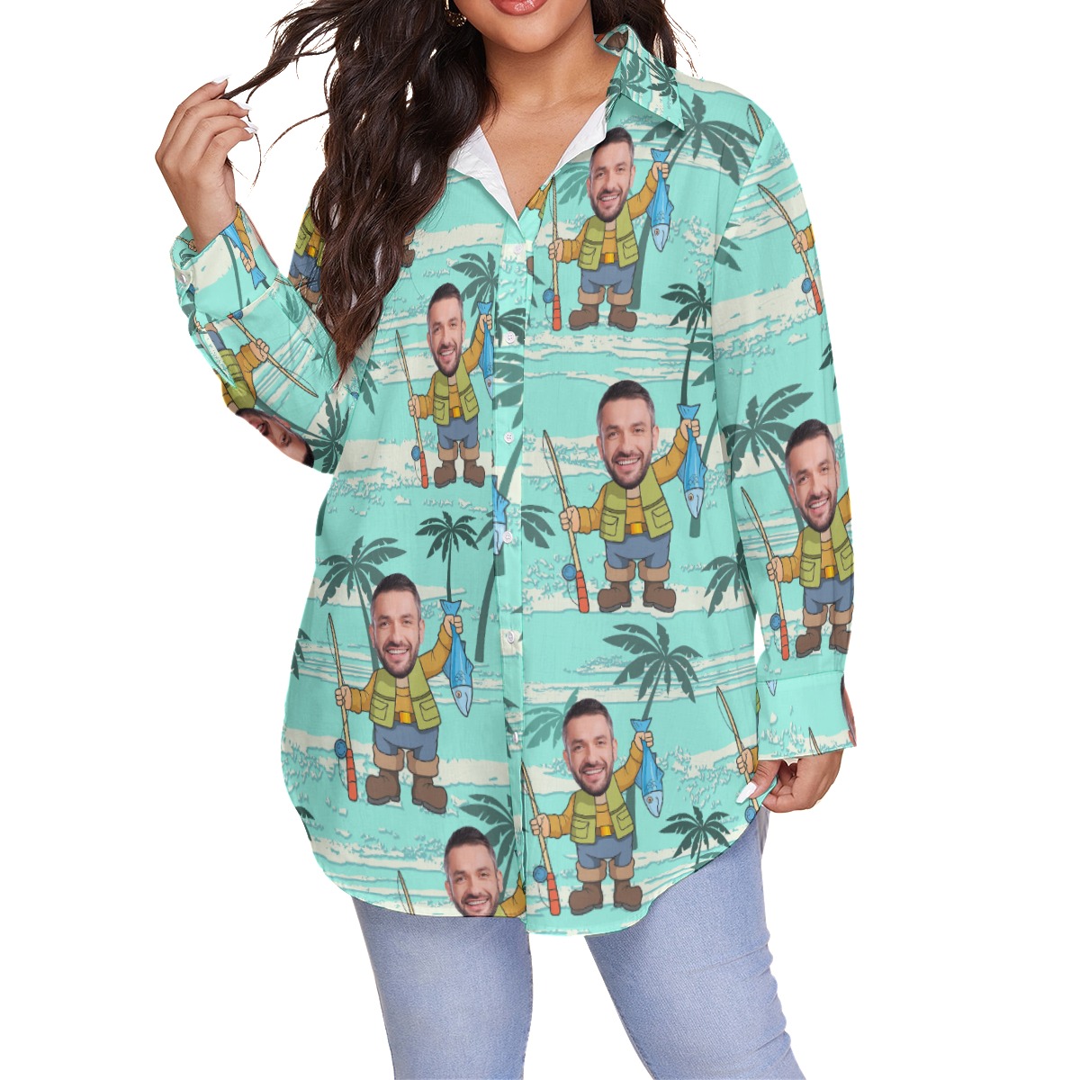 Funny Custom Face Plus Size Women's Hawaiian Shirt - variant image 1