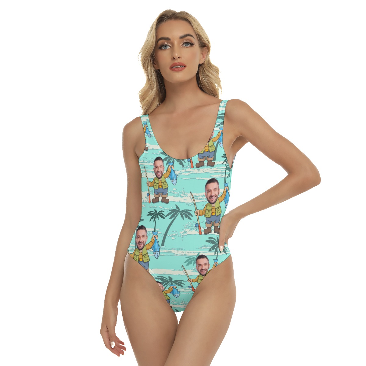 Custom Face Fishing Hawaiian One Piece Swimsuit For Women - variant image 1