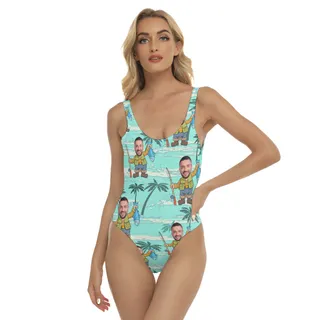 Custom Face Fishing Hawaiian One Piece Swimsuit For Women