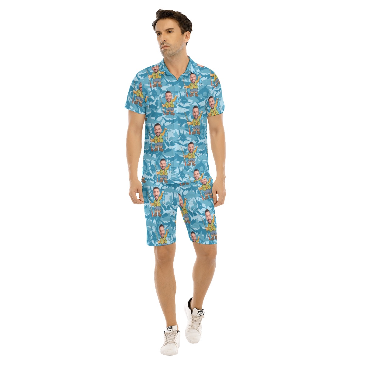 Fishing Custom Face Hawaiian Shirt Set For Men - variant image 1