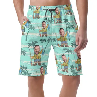 Funny Custom Face Fishing Summer Shorts For Men