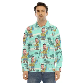 Men's Custom Face Fishing Man Long Sleeve Hawaiian Shirt