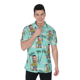 Custom Face Fishing Man Polo Hawaiian Shirt For Vacation