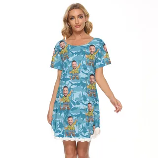 Funny Custom Face Lace Hawaiian Dress For Summer