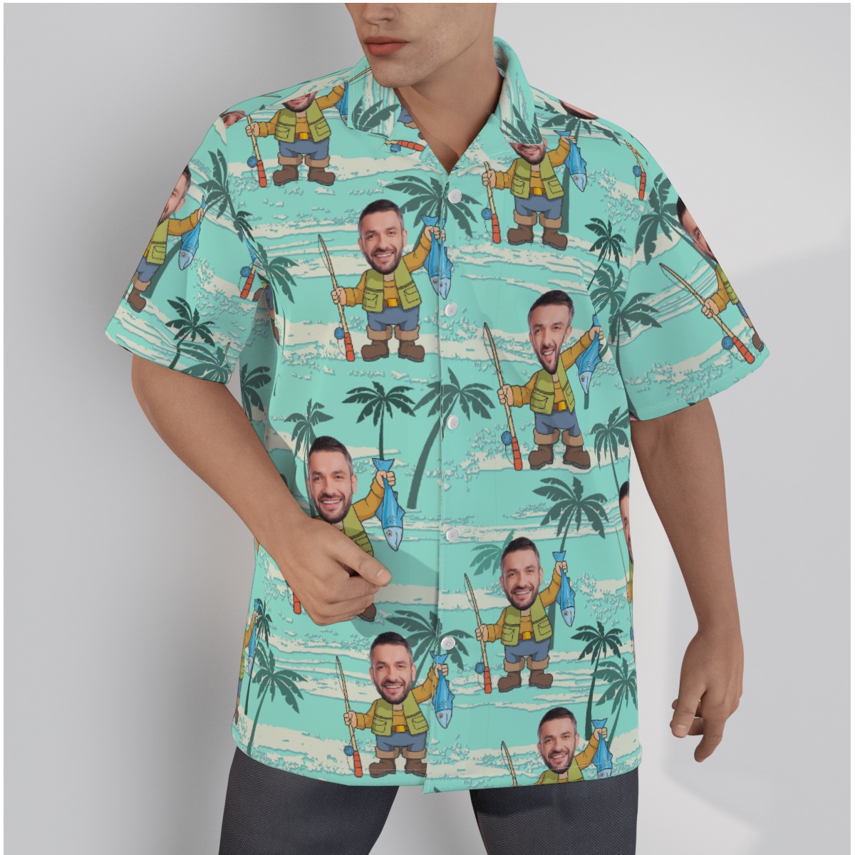 Funny Custom Face Fishing Man Hawaiian Shirt - variant image 1