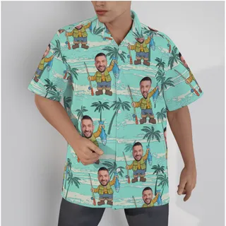 Funny Custom Face Fishing Man Hawaiian Shirt