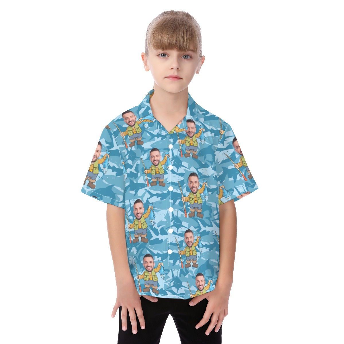 Custom Face Fishing Man Kid's Hawaiian Shirts - variant image 1