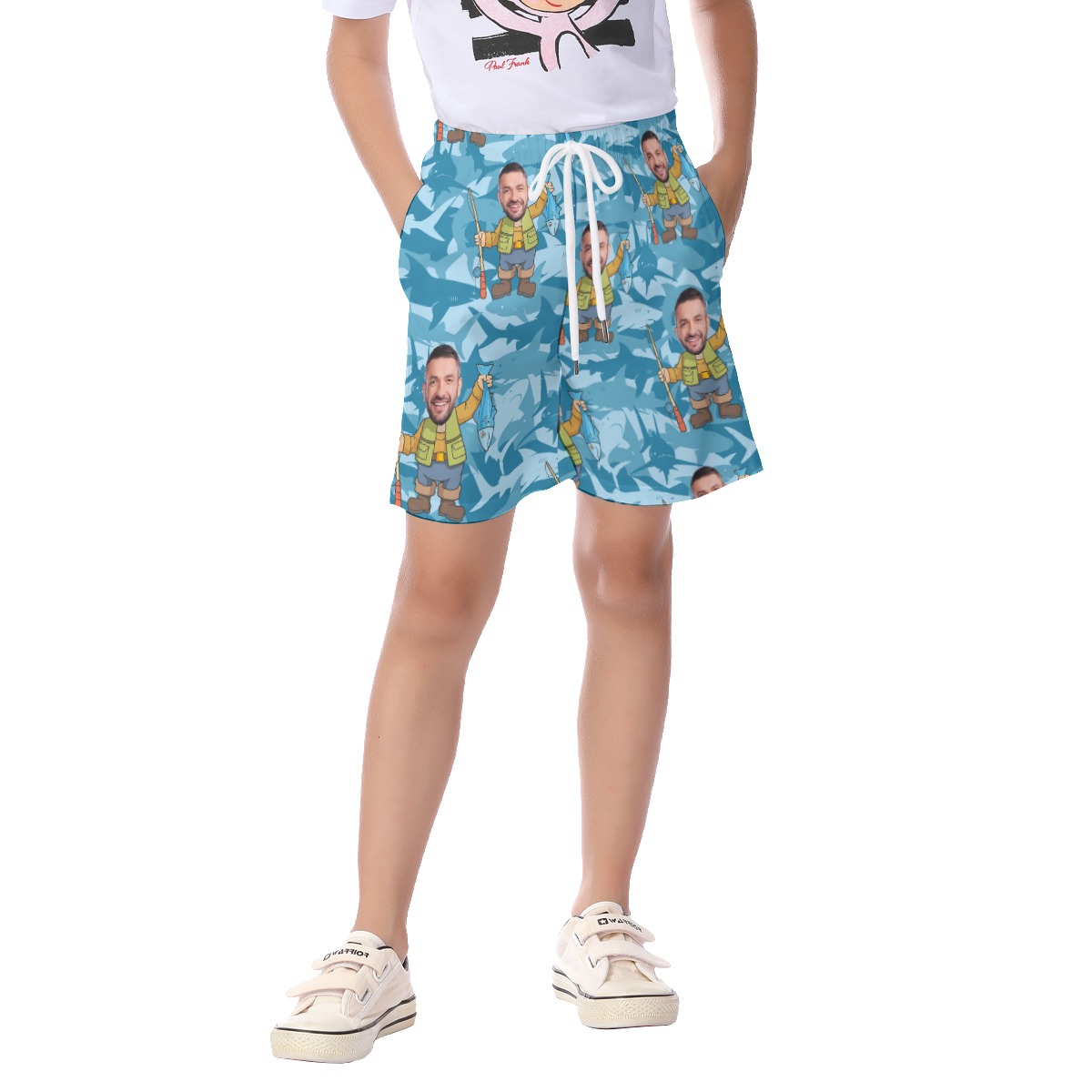 Funny Fishing Custom Face Beach Shorts For Kids - variant image 1