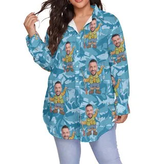 Funny Fishing Custom Face Hawaiian Shirt Oversized For Women