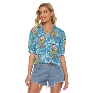 Custom Face Fishing Hawaiian Crop Top Shirt For Women