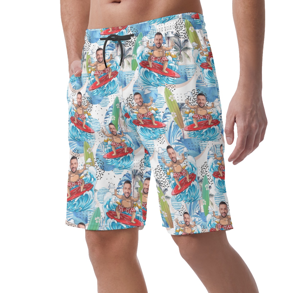 Funny Custom Face Surfing Men's Summer Shorts