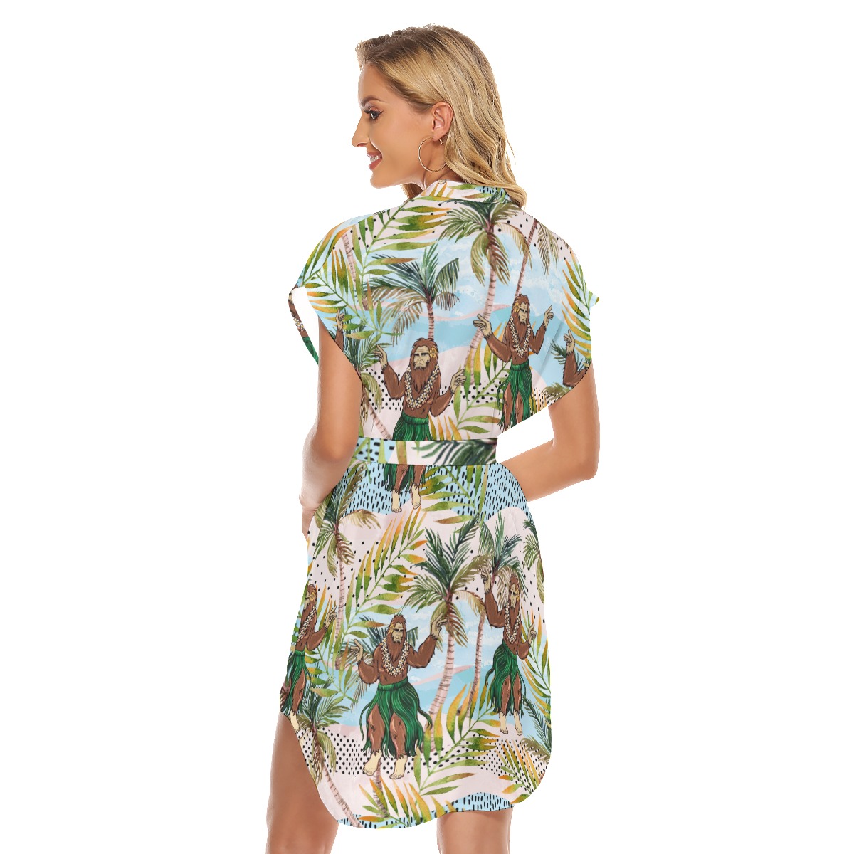 Funny Hula Bigfoot Tropical Hawaiian Dress With Tie For Summer