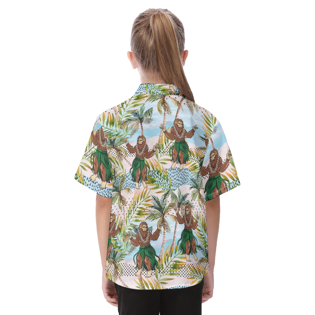 Funny Hula Bigfoot Tropical Aloha Button Up Shirt For Kids